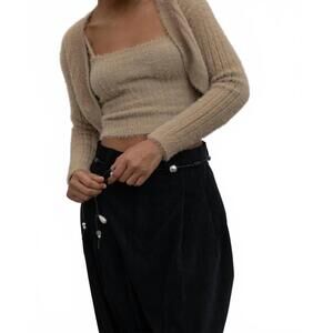 NEW COLLECTIVE fuzzy bolero cardigan set in khaki